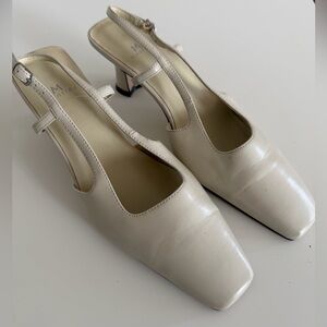 Cream Slingback Kitten Heels Square Toe Minimalist Neutral Size 7.5